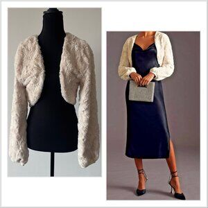 Anthropologie Maeve Textured Faux Fur Shrug Cropped Jacket Cardigan Cream Small